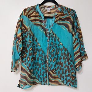 Alberto Makali Animal Print Silk Blouse Size S Artzy Semi sheer